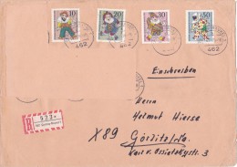 47FM REGISTERED COVER , 4 STAMPS  ONE CUT STAMPS BERLIN DOLLS 1971, GERMANIA - Marionnettes