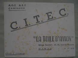 Ancien - Buvard Publicitaire "C.I.T.E.C. "LA TOILE D'AVION" Siège Social DAKAR" - Trasporti