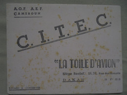 Ancien - Buvard Publicitaire "C.I.T.E.C. "LA TOILE D'AVION" Siège Social DAKAR" - Transportmiddelen
