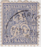 SI53D Svizzera Suisse Helvetia 30 C.  Franco Azzurro  Usato Con Annullo ZURIGO 1862 - Oblitérés