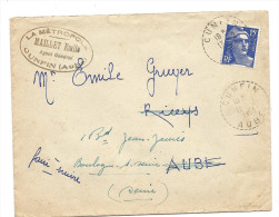 Enveloppe  PUBLICITAIRE Assurance LA METROPOLE Emile MAILLET CUNFIN 10 Type MARIANNE 15f Bleu Cachet - 1944-45 Maríanne De Dulac