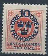 Suède 1916  N°82 Neuf* MLH Timbres Surchargés - Ongebruikt