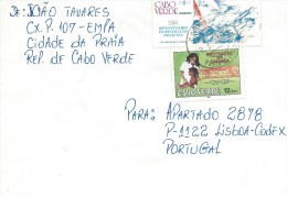 TIMBRES - STAMPS - LETTRE  DE CAPE VERDE / CAP VERT  POUR PORTUGAL -  200 AENNS DE LA RÉVOLUTION FRANÇAIS ET PRETECTION - Kaapverdische Eilanden