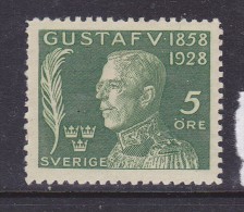 SUEDE N° 206 5(+5) VERT 70EME ANNIVERSAIRE DU ROI GUSTAVE V CHARNIÈRE LEGERE - Nuovi