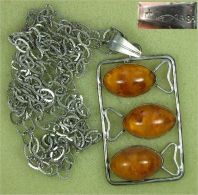 Original FISCHLAND Bernstein-Anhänger Mit Kette - Silber 835 - 78 Cm Lang - Necklaces/Chains