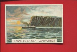 VAN HOUTEN CACAO CHROMO  BATEAU PAQUEBOT ? COUCHER SOLEIL FALAISE - Van Houten