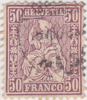 SI53D Svizzera Suisse Helvetia 50 C.  Franco Lilla  Usato Con Annullo 1862 - Gebruikt