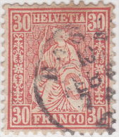 SI53D Svizzera Suisse Helvetia 30 C.  Franco Carminio  Usato Con Annullo, 1862 - Used Stamps