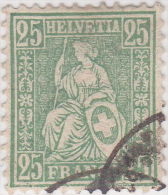 SI53D Svizzera Suisse Helvetia 25 C.  Franco Verde Pisello  Usato Con Annullo, 1862 - Usati