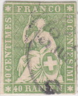 SI53D Svizzera Suisse Helvetia 40 C.  Rappen  Verde   Usato Con Annullo, 1854 - Usados