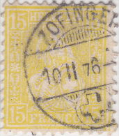 SI53D Svizzera Suisse Helvetia 15 C.  Franco Giallo  Usato Con Annullo Zofingen, 1862 - Usati