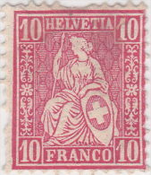 SI53D Svizzera Suisse Helvetia 10 C.  Franco Rosso Nuovo MLH , 1881 Assottigliato In Alto - Used Stamps