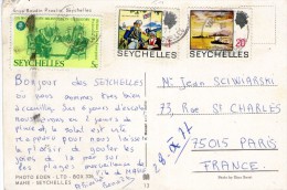 X26 / CPSM 1977 SEYCHELLES 3 TIMBRES / LINCOLN  ( BICENTENAIRE) + CAPITULATION 1794 +FLEETRE FUELLING OFF ST ANNE 1939/4 - Seychellen (1976-...)