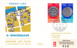 Vaduz Zurich Linz 1977 - Erstflug 1er Vol First Flight - Swissair - Erst- U. Sonderflugbriefe
