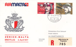 Zurich Malta Valetta 1977 - Erstflug 1er Vol First Flight - Swissair - Malte - Erst- U. Sonderflugbriefe