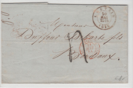 BELGIUM USED COVER 30/05/1855 LOUVAIN VERS BORDEAUX - 1830-1849 (Independent Belgium)