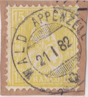 SI53D Svizzera Suisse Helvetia 15 C.  Franco Giallo  Usato Con Annullo Wald Appenzeld, 21 1 82 Su Frammento - Used Stamps