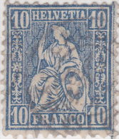 SI53D Svizzera Suisse Helvetia 10 C.  Franco Azzurro  Usato Con Annullo 1862 - Used Stamps