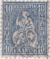 SI53D Svizzera Suisse Helvetia 10 C.  Franco Azzurro  Usato Con Annullo 1862 - Usati