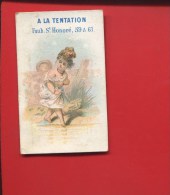 RARE CHROMO CALENDRIER TRIMESTRIEL 1877 PARIS TENTATION RUE ST HONORE  DANGIVILLE HERBEMONT ?  JEUNE BAIGNEUSE - Small : ...-1900