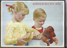 Calendrier,1955, Almanach Des PTT,postes,29 X 21,5 Cm.departement 26 .enfants Chien - Grand Format : 1941-60