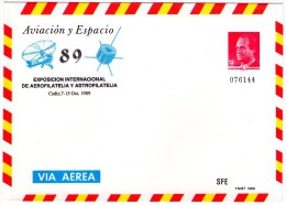 España 1989. Exposición Internacional Aerofilatelia Astrofilatelia Aviación Espacio Cádiz. Sobre Entero Postal EDIFIL 14 - 1931-....