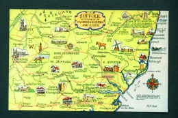 ENGLAND  -  Map Of Suffolk  Unused Postcard As Scan - Other & Unclassified