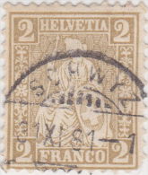 SI53D Svizzera Suisse Helvetia 2 C.  Franco Bronzo  Usato Con Annullo 1862 - Used Stamps