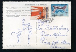 V1959 SAN MARINO STORIA POSTALE POSTA AEREA  L. 5 E L. 10 SU CARTOLINA - Cartas & Documentos