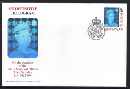 Isle Of Man 1994 £5 Hologram Definitive FDC - Hologramme