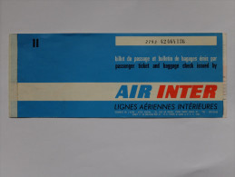 TITRE DE TRANSPORT - AVION - AIR INTER - 1977 - TOULOUSE A PARIS - Europa