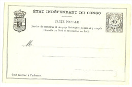 LBL20 - CONGO BELGE - EP CP 10c NOIR SUR CARTON BLANC NEUF - 1884-1894