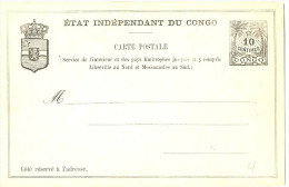 LBL20 - CONGO BELGE - EP CP 10c NOIR SUR CARTON GRIS PÂLE NEUF - 1884-1894