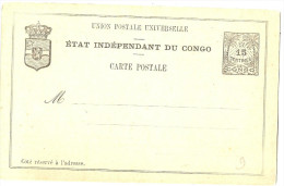 LBL20 - CONGO BELGE - EP CP 15c NOIR SUR CARTON GRIS PERLE  NEUF - 1884-1894