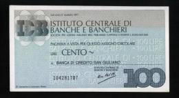 MINIASSEGNO 1977 ISTITUTO BANCHE CENTRALI - BANCA  DI CREDITO SAN GIULIANO DA £100 - [10] Checks And Mini-checks