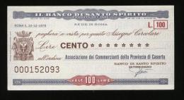 MINIASSEGNO 1976 BANCO DI SANTO SPIRITO - ASSOCIAZIONE  COMMERCIANTI CASERTA DA £100 - [10] Cheques Y Mini-cheques