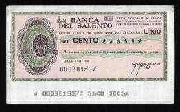 MINIASSEGNO 1976 BANCA DEL SALENTO - ARTIGIANI PROVINCIA DI LECCE DA £ 100 - [10] Assegni E Miniassegni