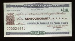 MINIASSEGNO 1976 BANCO DI SANTO SPIRITO - ASSOCIAZIONE COMMERCIANTI  PROVINCIA DI CASERTA DA £ 150 - [10] Scheck Und Mini-Scheck