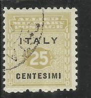 OCCUPAZIONE ANGLO-AMERICANA SICILIA 1943 CENT. 25 USATO USED OBLITERE' - Occ. Anglo-américaine: Sicile