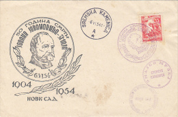 JOVAN JOVANOVIC ZMAJ, POET, SPECIAL COVER, 1954, YOUGOSLAVIA - Cartas & Documentos