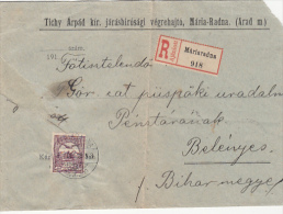 ROYAL CROWN STAMP ON REGISTERED COVER, COURT BAILIFF OFFICE HEADER, 1914, HUNGARY - Briefe U. Dokumente