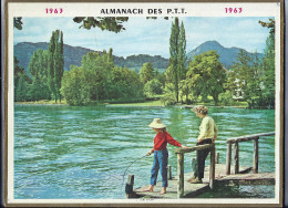 Calendrier 1963, Almanach Des PTT,postes,29 X 21,5 Cm.departement 26 Drome,ici L'on Peche,sous Le Soleil Du Midi - Big : 1961-70