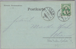 Heimat ZG CHAM 1902-05-01 Bahnhofstempel Blau CHAM SBB Auf Güter Postkarte - Lettres & Documents