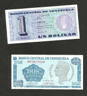 VENEZUELA - BANCO CENTRAL De VENEZUELA - 1 BOLIVAR & 2 BOLIVARES (1989) - LOT Of 2 DIFFERENT BANKNOTES - Venezuela