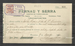 A148B-SELLO FISCAL EN DOCUMENTO AÑO 1910 COMPLETO FISCALES BARCELONA FERROCARRIL RAIL WAY TRENES PERNAU Y SERRA . - Fiscali-postali