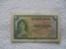 Billet De  5  Peseta De 1935  DL  607.458 - Other & Unclassified