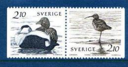 WATER BIRDS WASSERVÖGEL OISEAUX AQUATIQUES - EIDER - BROWN-SPECKLED WHIMBREL-  SWEDEN 1986 - MNH PAIR MI 1376 1377 - Palmípedos Marinos