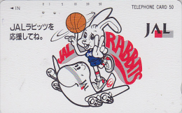 RARE TC  JAPON /  110-81313 - JAL RABBIT - BASKETBALL BASKET BALL Animal - JAPAN AIRLINES Free Phonecard - Avion 613 - Rabbits