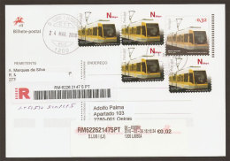 Portugal TRAM Moderne 2010 Entier Postale Recommandée Timbres Autocollant Premier Jour TRAMWAY Registered Stationery - Tram