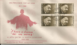 Block Of 4 On FDC , Dr Martin Luther King, India , 1969 - Martin Luther King